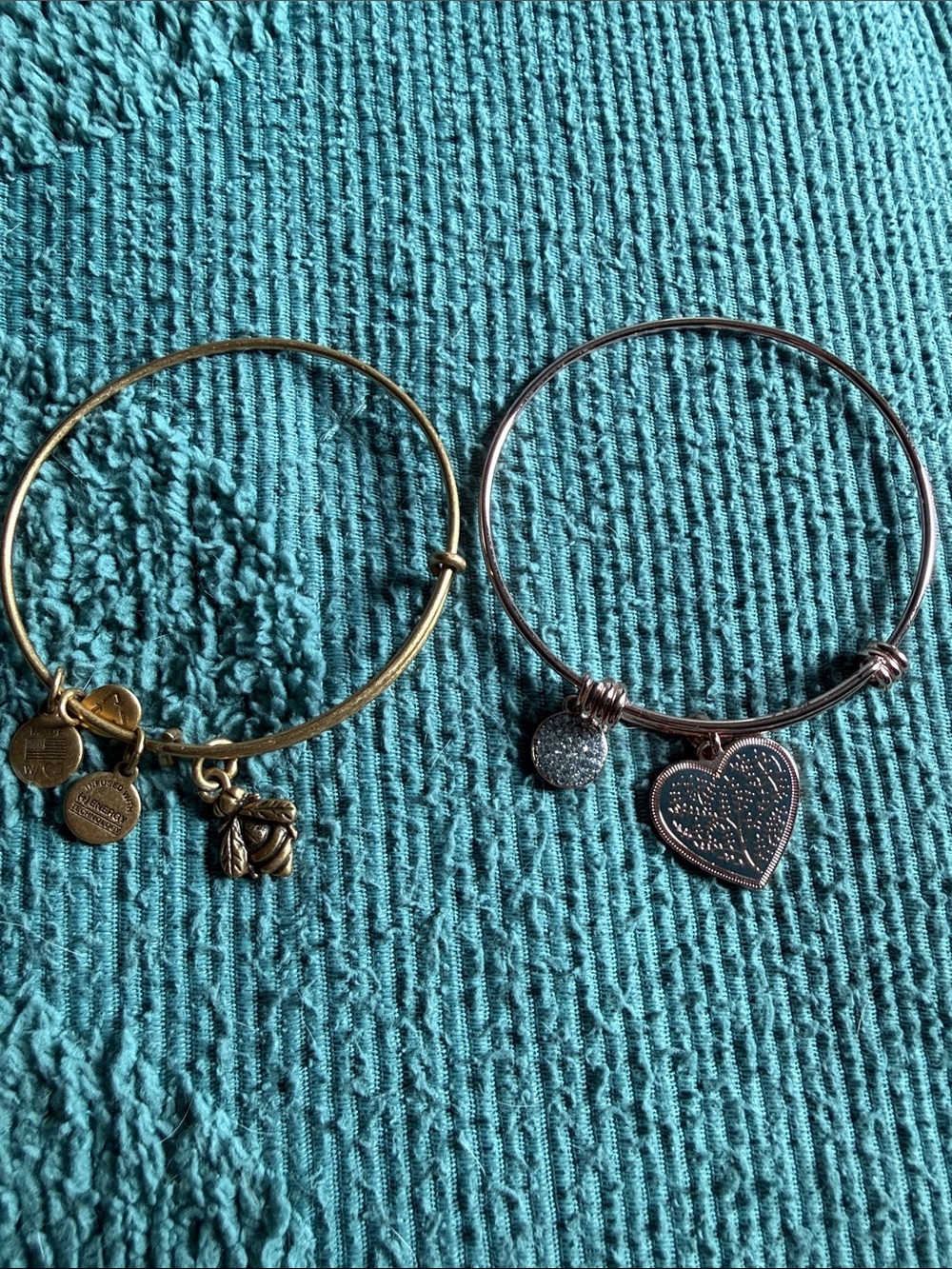 Alex and Ani Gold and Rose Gold Charm Bangle Duo